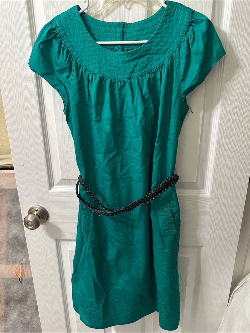 Merona Teal Short-Sleeve Midi Dress with Braided Belt